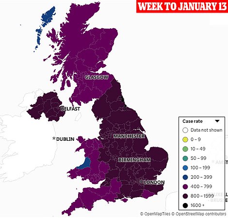 Covid cases to January 13