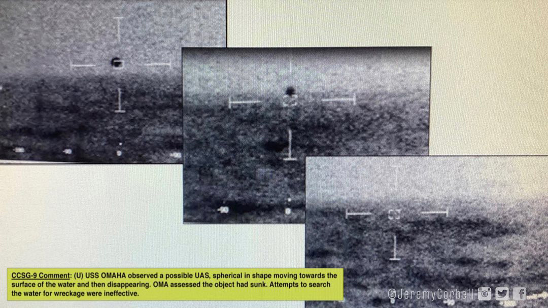 Another video also from the USS Omaha shows the object plunging into one