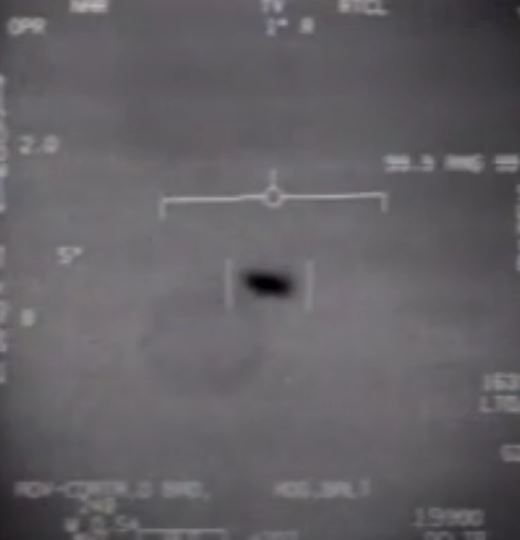 Screenshot from the eriee and unexplained 'Tic Tac' video filmed by the US Navy and released by the Pentagon