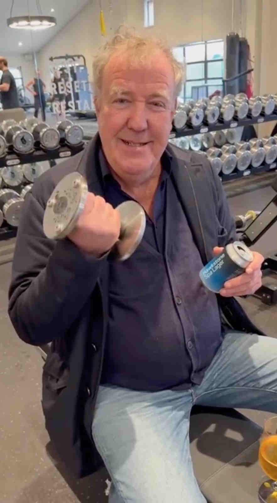 The Sun's columnist shows off his fitness regime complete with a can of lager in hand